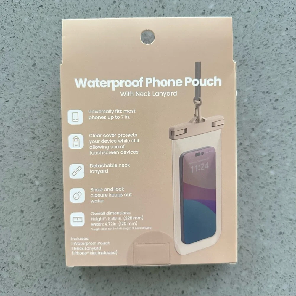 Waterproof Phone Pouch with Neck Lanyard - Cream